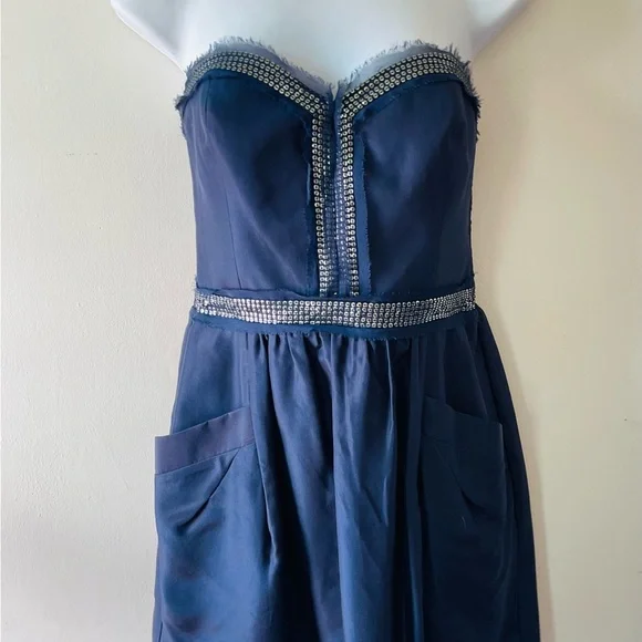 Rebecca Taylor Navy Blue Silk Strapless Cocktail Evening Dress - Sz 4 - Picture 6 of 10